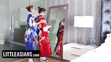 Asian in Kimono teaches Inexperienced girl